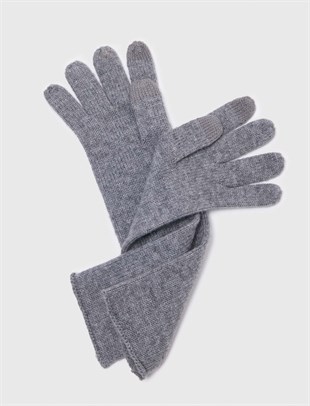 Gri Clover Logo Detaylı Yün Eldiven