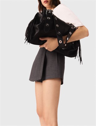 Gri Piliseli Etek Şort