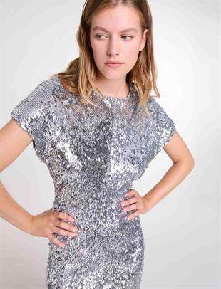 Gümüş Rengi Uzun Elbise