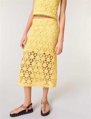 Güpür Desenli Midi Kroşe Etek
