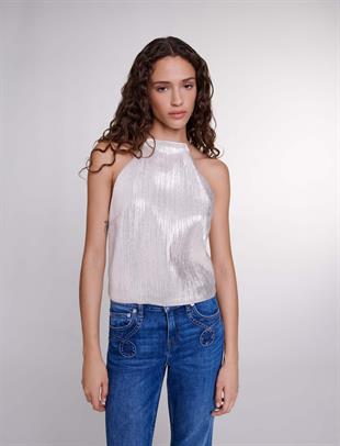 Halter Yaka Metalik Bluz