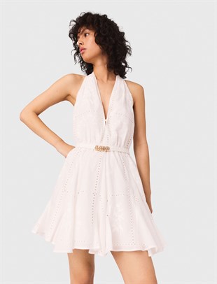 Halter Yaka Sırt Dekolteli Mini Elbise