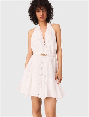 Halter Yaka Sırt Dekolteli Mini Elbise