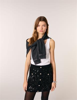 İnci Düğmeli Payetlii Mini Etek