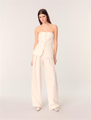 İnci Düğmeli Straplez Bluz