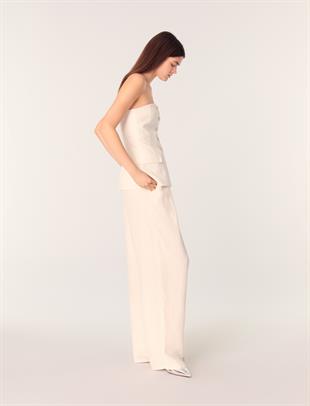 İnci Düğmeli Straplez Bluz