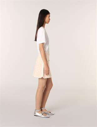 İnci İşlemeli Kazayağı Desenli Etek