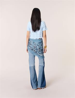 İnci İşlemeli Kısa Mavi Hırka