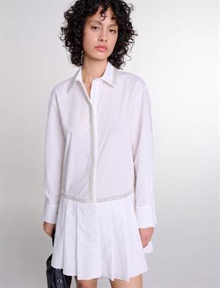 İnci İşlemeli Pileli Elbise