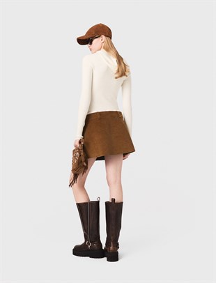 Kadife Pileli Mini Etek