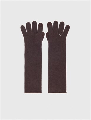 Kahverengi Clover Logo Detaylı Yün Eldiven