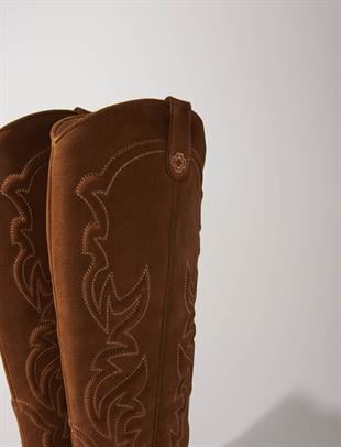 Kahverengi Süet Kovboy Çizmesi