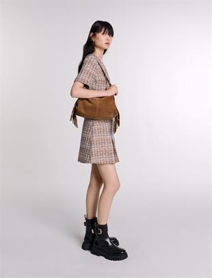 Kahverengi Tüvit Mini Elbise