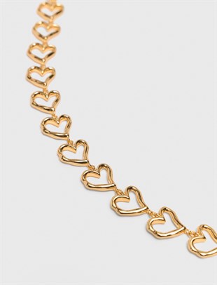 Kalp Desenli Gold Kolye