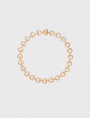 Kalp Desenli Gold Kolye