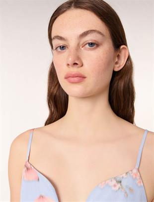 Kalp yaka floral desenli mini elbise