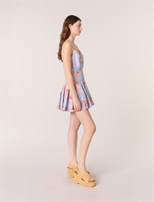 Kalp yaka floral desenli mini elbise