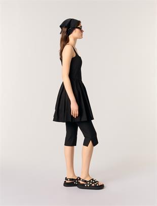 Kare Yaka Siyah Mini Elbise