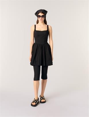 Kare Yaka Siyah Mini Elbise