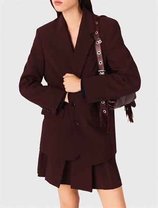 Kemer Detaylı Bordo Blazer
