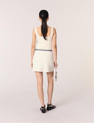 Kontrast detaylı mini triko etek