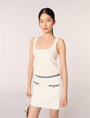 Kontrast detaylı mini triko etek