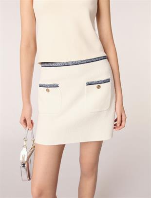 Kontrast detaylı mini triko etek