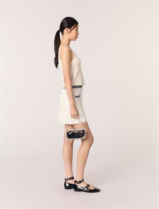 Kontrast detaylı mini triko etek