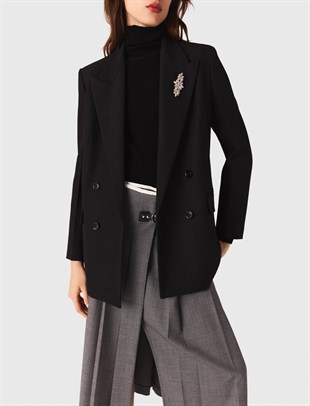 Kristal Detaylı Çift Düğmeli Blazer