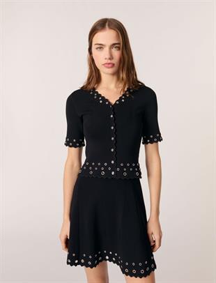 Kuş gözü detaylı triko hırka