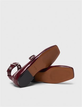 Küt Burunlu Bordo Deri Babet