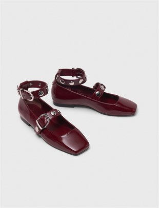 Küt Burunlu Bordo Deri Babet