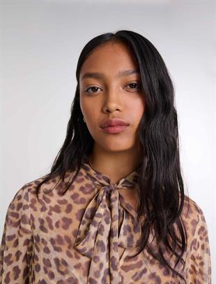 Leopar Desen Şifon Elbise