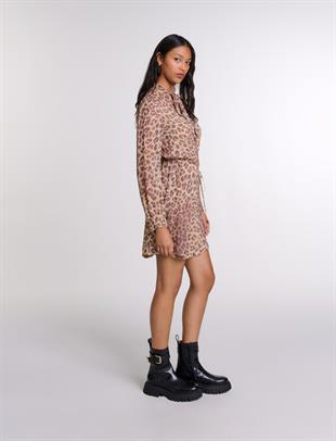 Leopar Desen Şifon Elbise