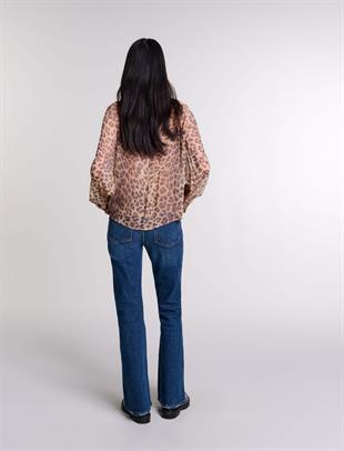 Leopar Desenli Fular Detaylı Bluz
