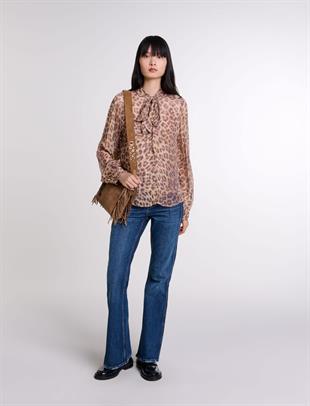 Leopar Desenli Fular Detaylı Bluz