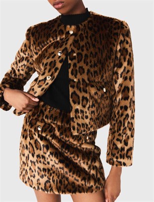 Leopar Desenli Kısa Suni Kürk Ceket