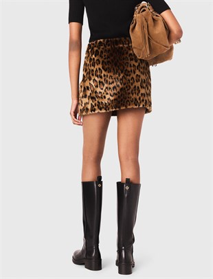 Leopar Desenli Mini Suni Kürk Etek