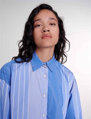 Mavi Çizgili Oversize Gömlek