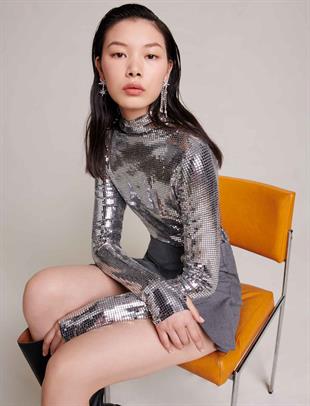 Metalize Boğazlı Yakalı Bluz