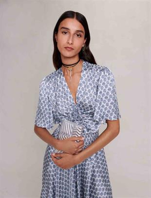 Monogram Desenli Saten Elbise