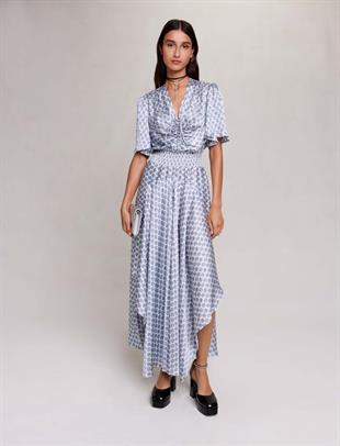 Monogram Desenli Saten Elbise