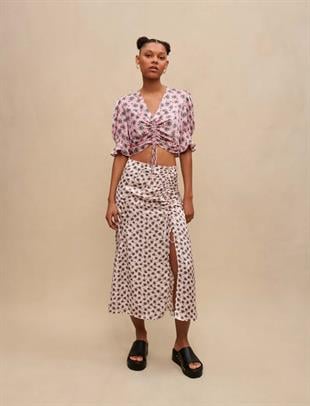 Palmiye Ağacı Baskılı Saten Üst