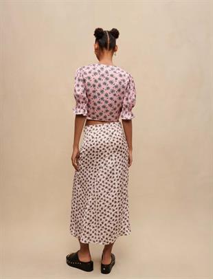 Palmiye Ağacı Baskılı Saten Üst