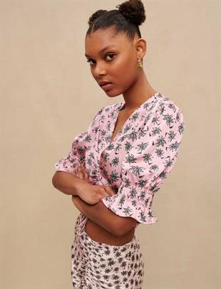 Palmiye Ağacı Baskılı Saten Üst