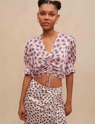 Palmiye Ağacı Baskılı Saten Üst