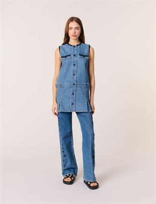 Parlak biye geçişli uzun üst