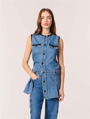 Parlak biye geçişli uzun üst