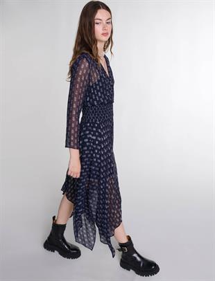 Parlak Efektli V Yaka Elbise