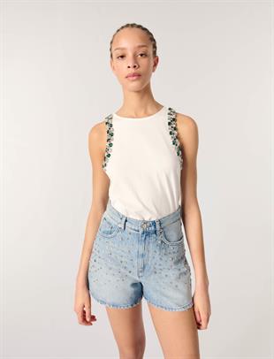 Parlak Taşlı Atlet Bluz